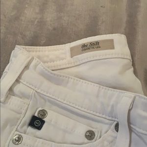 AG mid-rise cigarette leg white pants
